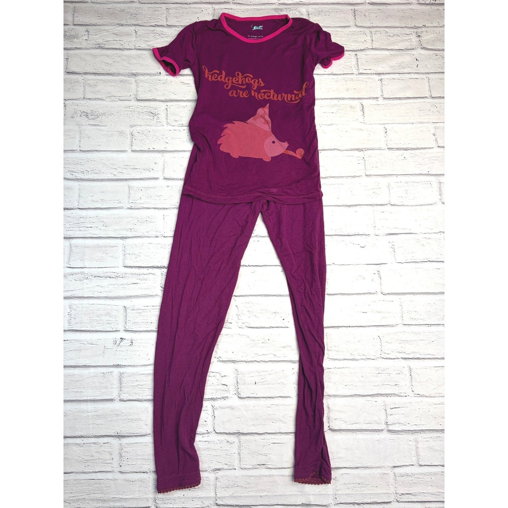 Kickee Pants Catch a Tiger Girls Hedgehog Pajama Set Purple Bamboo Size 9